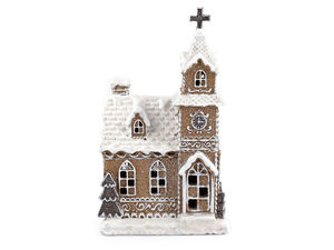 Gingerbread-Style Christmas Tabletop Decoration - Animated Carousel with Music or Illuminated Church