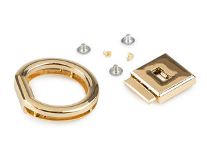 Premium Metal Handbag Lock & Fastener Set (44x55 mm) - Classic Gold Designer Clasp for Purses, Bags, and Backpacks