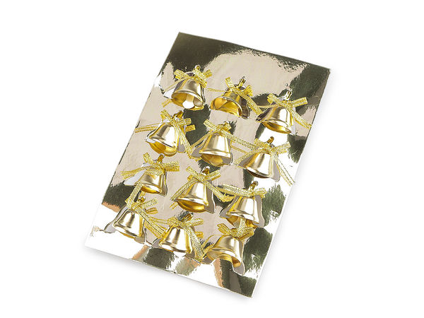 Premium Gold Metal Bells with Lurex Bow and Wire Fastener (25mm) – Elegant Holiday Decor & Craft Accents
