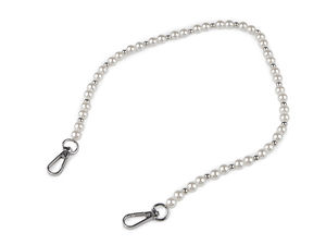 Premium Pearl Bead Chain Handle with Carabiners for Handbags, Clutches, and Mobile Phone Cases (60cm, Pearl Nickel)
