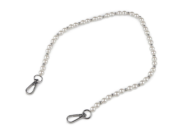 Premium Pearl Bead Chain Handle with Carabiners for Handbags, Clutches, and Mobile Phone Cases (60cm, Pearl Nickel)