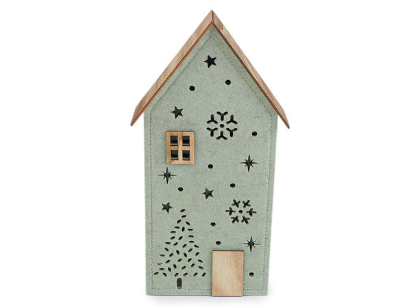 Illuminated Felt and Wood Christmas Tabletop House - Cozy Holiday Village Decoration