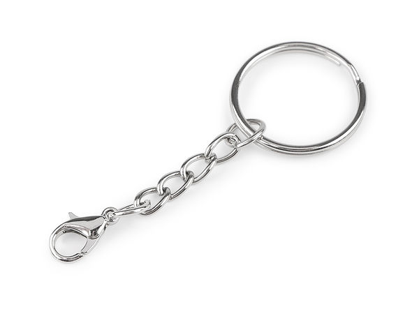 Premium Nickel-Plated 25mm Key Ring with Extension Chain and Carabiner Clasp