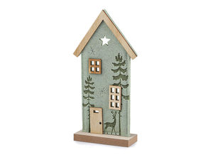 Charming Felt and Wood Decorative House with Forest Deer Motif – Seasonal Tabletop Ornament and Cozy Home Accent