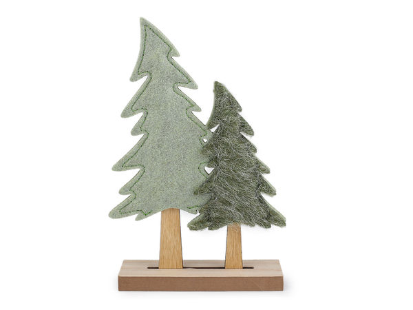 Elegant Felt Tabletop Christmas Trees with Wooden Base - Festive Holiday Mantel & Window Sill Decor