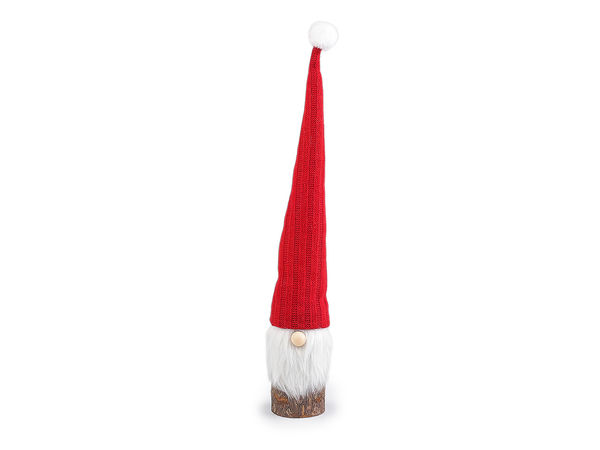 Premium Wooden Christmas Elf Figurine with Tall Red Hat - Festive Holiday Tabletop and Mantelpiece Decor