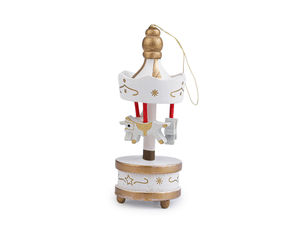 Wooden Christmas Carousel Miniature Hanging Ornaments - Vintage Holiday Baubles, Set of 6