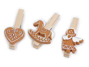 Premium Wooden Gingerbread Christmas Decorative Pegs - Large 3-Piece Set