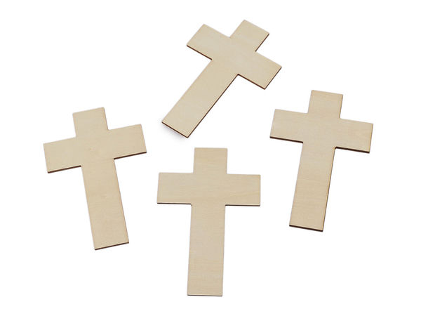 Premium Unfinished Wooden Crosses for Crafts & DIY Decor, Set of 4 Smooth Natural Wood Cutouts for Painting, Decoupage, and Festive Arrangements