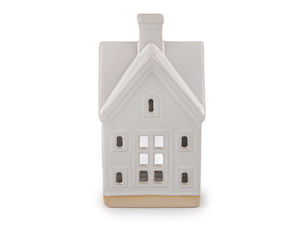 White Ceramic Cottage Candle Holder - Charming House Tea Light Lantern for Cozy Home Decor