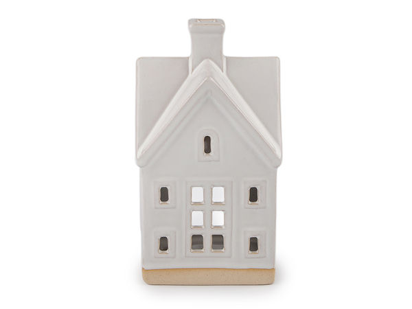 White Ceramic Cottage Candle Holder - Charming House Tea Light Lantern for Cozy Home Decor