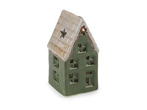 Illuminated Porcelain Decorative Miniature House with Warm LED Light - Cozy Tabletop and Shelf Decor, Batteries Included