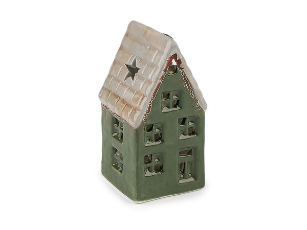 Illuminated Porcelain Decorative Miniature House with Warm LED Light - Cozy Tabletop and Shelf Decor, Batteries Included