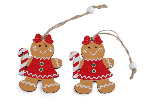 Wooden Gingerbread Cookie Hanging Ornaments - Festive Christmas Tree & Wreath Decorations (Natural Brown)
