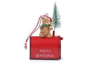 Premium Metal Christmas Mailbox Hanging Ornament with Teddy Bear - Festive Tree Decoration and Holiday Message Box