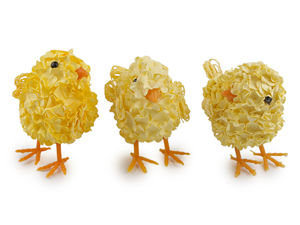 Decorative Yellow Easter Chick Ornament with Paper Flower Details for Spring Wreaths and Floral Crafts