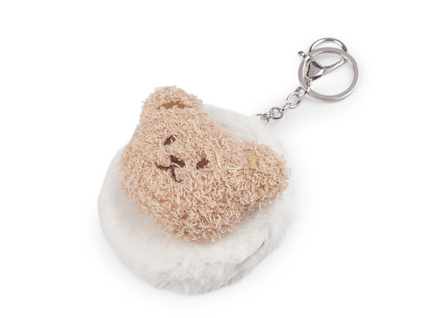 Plush Animal Compact Mirror & Keychain Bag Charm Pendant - Bear & Capybara