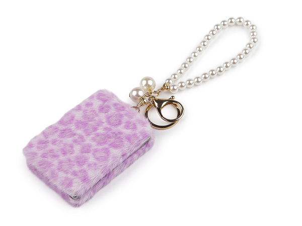 Plush Animal-Pattern Compact Cosmetic Mirror & Purse Charm with Faux Pearl Hand Strap