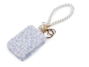 Plush Animal-Pattern Compact Cosmetic Mirror & Purse Charm with Faux Pearl Hand Strap