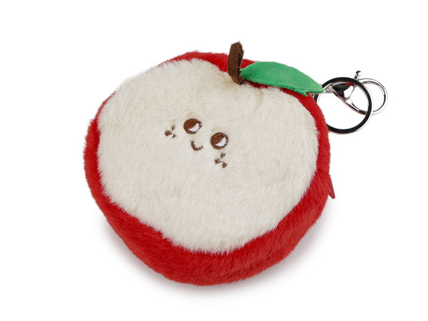 Plush Fruit Cosmetic Pouch with Dual Travel Mirror and Keychain Attachment