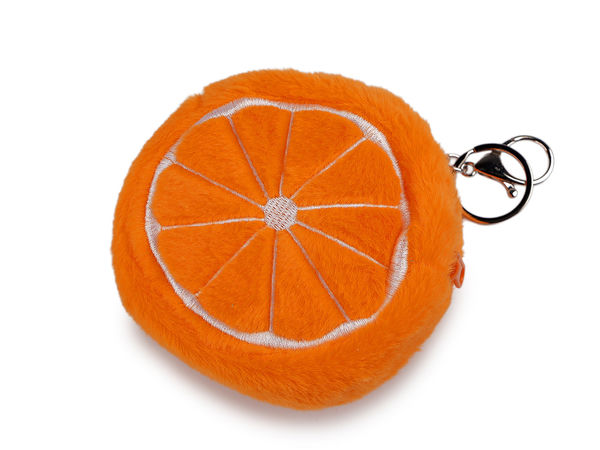 Plush Fruit Cosmetic Pouch with Dual Travel Mirror and Keychain Attachment