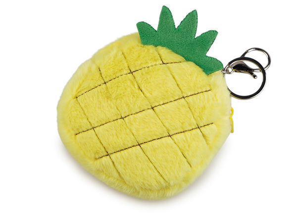 Plush Fruit Cosmetic Pouch with Dual Travel Mirror and Keychain Attachment
