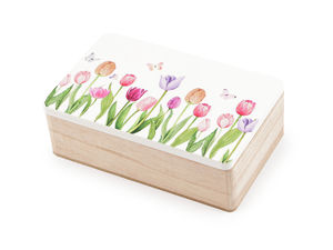 Premium Floral Print Wooden Keepsake Box - Decorative Hinged Storage Organizer, 10x16 cm