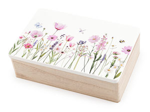 Premium Floral Print Wooden Storage Box (13x20 cm) - Hinged Lid Keepsake Jewelry & Souvenir Organizer