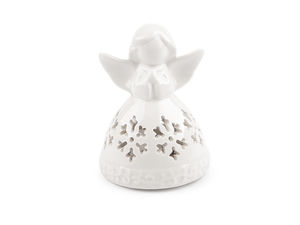 Glowing Porcelain Angel Figurine with Warm LED Light - Snowflake & Heart Designs