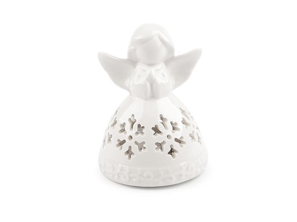 Glowing Porcelain Angel Figurine with Warm LED Light - Snowflake & Heart Designs