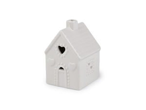 Elegant White Porcelain LED Light House - Decorative Miniature Ceramic Cottage with Warm Glow