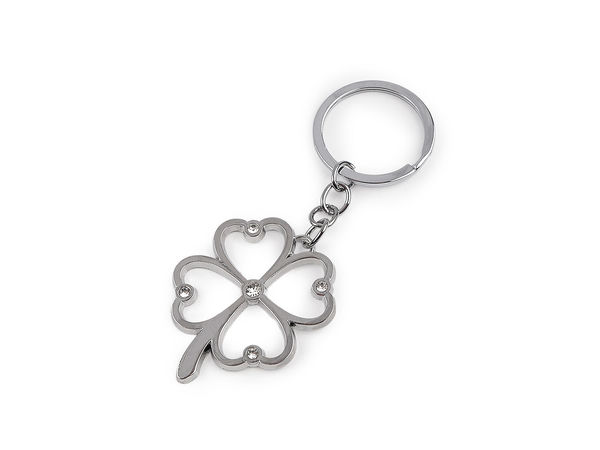 Premium Platinum Pendant Keychain - Heart & Four-Leaf Clover Handbag Charm and Key Accessory