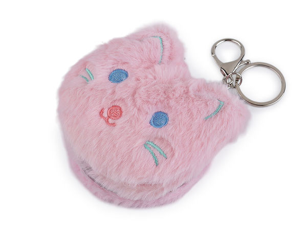 Plush Cat Compact Mirror Keychain & Handbag Pendant - Dual-Sided Travel Mirror with Magnification