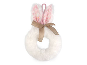 Decorative Plush Faux Fur Easter Bunny Wreath for Spring Holiday Door & Wall Hanging
