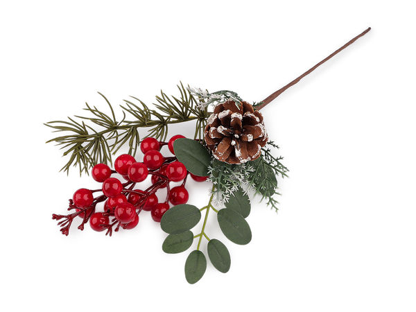 Artificial Christmas Conifer Branch with Natural Pine Cone and Berries – Flexible Wire Stem for Holiday Wreaths & Winter Decor