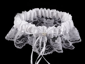 Elegant White Satin and Lace Bridal Garter with Pearl Accent