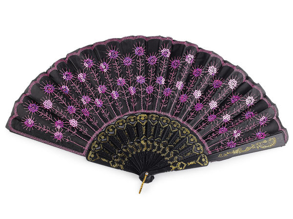 Elegant Sequined Fabric Folding Hand Fan with Wrist Loop - Premium Decorative Fan for Carnivals, Dance Performances, Weddings, and Summer Cooling