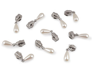 Premium Decorative Autolock Zipper Slider for No. 5 & No. 6 Nylon Spiral Zippers | Pearl & Bead Accents