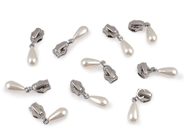 Premium Decorative Autolock Zipper Slider for No. 5 & No. 6 Nylon Spiral Zippers | Pearl & Bead Accents