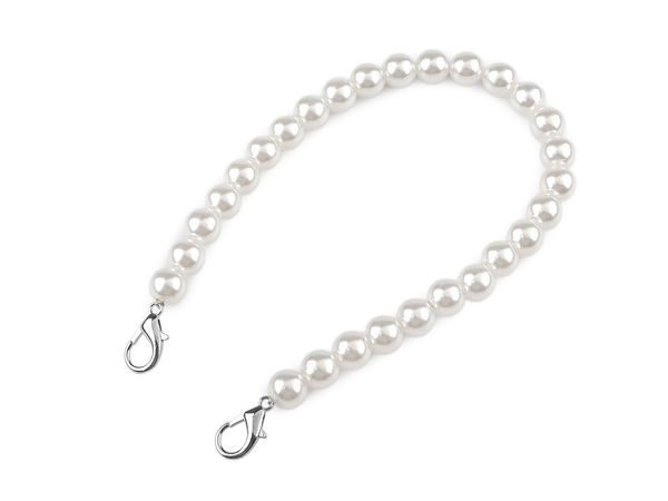 Elegant Pearl Strap Handle for Handbags, Clutches & Mobile Phones (30cm) - Pearl Nickel