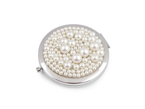 Premium Pearl-Embellished Metal Cosmetic Mirror