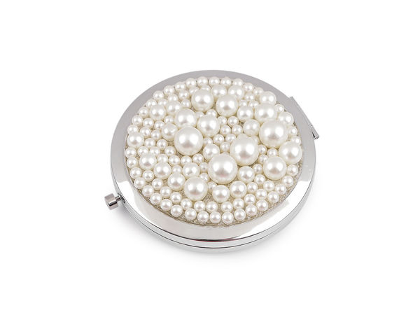 Premium Pearl-Embellished Metal Cosmetic Mirror