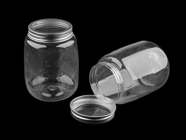 Clear Plastic Storage Jar with Transparent Screw Lid - Craft & Haberdashery Organizer (2nd Quality)