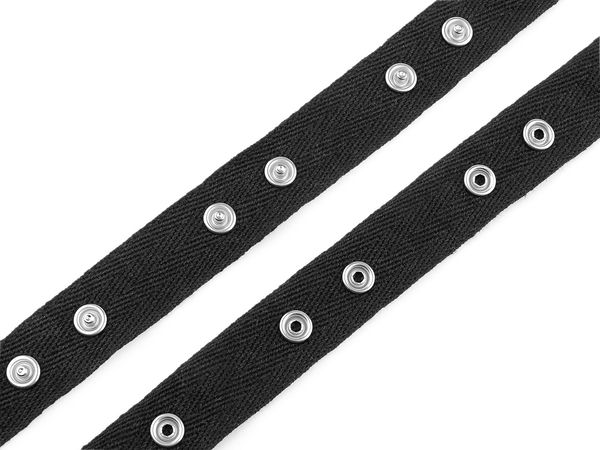 Black 20mm Cotton Snap Fastener Tape - Premium Popper Ribbon for Lingerie and Swimwear
