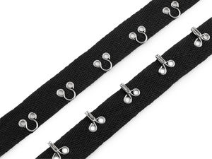 Premium Hook and Eye Fastening Tape on 20mm Cotton Ribbon - Black