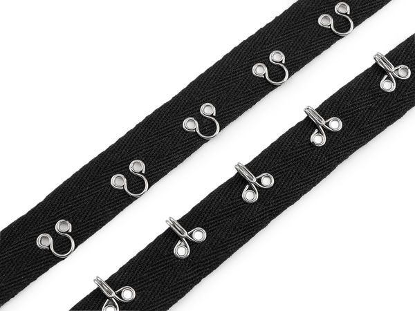 Premium Hook and Eye Fastening Tape on 20mm Cotton Ribbon - Black