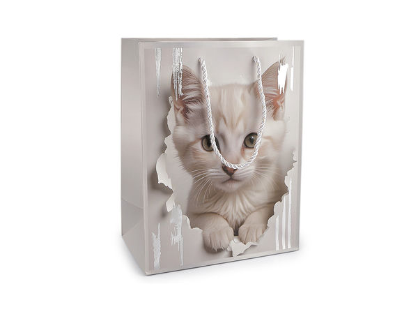 Elegant Cat Print Gift Bag with Metallic Accents (18 x 23 cm) - Premium Matte Paper Bag with Twisted Cord Handles