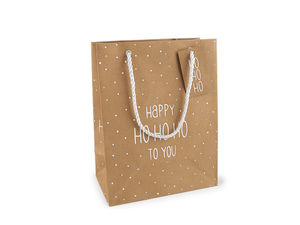 Natural Christmas Gift Bags 18 x 23 cm – Festive Holiday Pouches with Double-Sided Suede-Feel Print