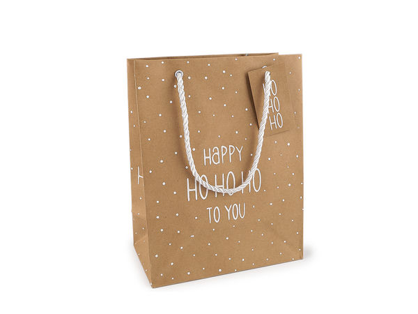 Natural Christmas Gift Bags 18 x 23 cm – Festive Holiday Pouches with Double-Sided Suede-Feel Print
