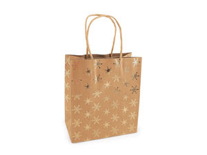Natural Brown Christmas Gift Bags - Assorted Holiday Motifs - 15 x 17 cm